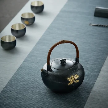 Srebro pot sterling srebro ročno 999 čaj nastavite grelnik vode, ki vre grelnik vode čajnik čaja nastavite jedilni pribor, zlati lotus pokal