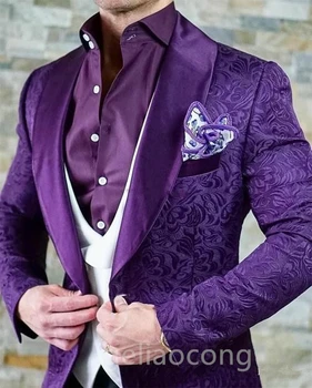Nova Moda Poročno Obleko Jacquard 3 Kosov Moških Obleko Slim Fit Beloprsi Singl Homme Kostum Visoko Kakovost Moški Jopič Telovnik Hlače