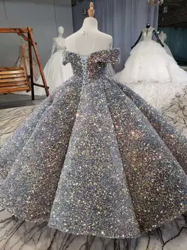 2021 Žogo Obleke Off Ramo Sijoče Bleščica Čipke Birthday Princess Obleke Luksuzni Cvet Dekle Poročne Obleke