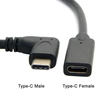 0.3 Metrov Tip-C USB 3.1 Moški na USB-C Ženski za 90 stopinj Razširitev Podatkovnega Kabla Podaljšek Kabel Reverzibilna Design