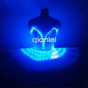 QZ02 barvno led luči plesne kostume dvorana pevka led obleke svetlobna pisane fazi nosi balet krilo model obleke dj