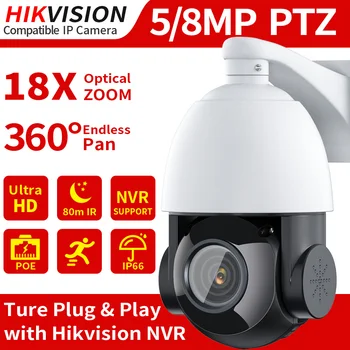 PTZ POE IP Kamera 5MP fotoaparat 8MP ZOOM 18X Nepremočljiva Prostem Speed Dome IR 80 H. 265 CCTV Varnosti Cam Opozorilo Združljiv Hikvision NVR
