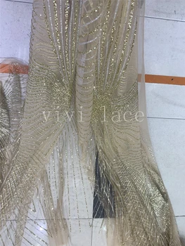 5yards m03 champagne gold mix srebro prilepljena tisk bleščic til Indija obleko tkanine za žaganje poroke, poročne obleke