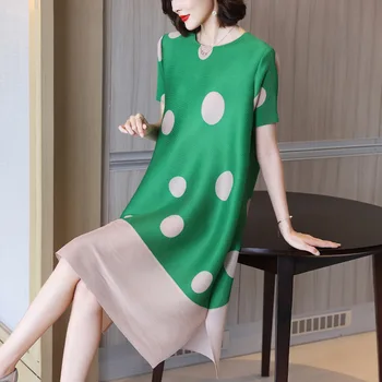 High End Tujih Slog Naguban Moda Dot Tiskanja Obleko Poletje 2021 Nove Ženske Ohlapen Trebuh Velikost