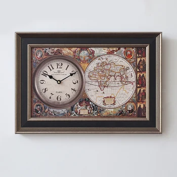 Ameriški stil, dnevna soba Retro Ura Izklop gibanje Smolo stenske ure za Evropske retro zemljevid
