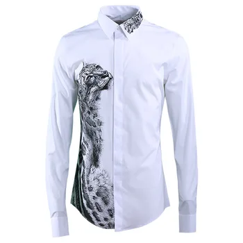 2021 pozimi Evropski in Ameriški stil, ročno poslikano leopard tiskanja dolgimi rokavi moška majica trendovska blagovna znamka majica moška oblačila