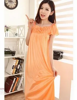 30pcs/veliko korejskem slogu ženska saten pižamo trdna haljo seksi dama svoboden nightgown brezplačno velikost