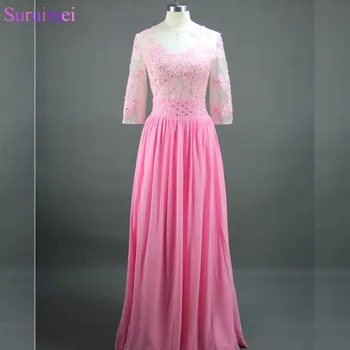 Fashion Lace Aplicirano Rose Pink Glej Skozi Večerne Obleke Golih Nazaj Seksi Večerno Obleko Dolgo Prom Obleke