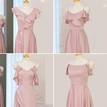 Roza/Siva, Elegantno Čaj Dolžina Družico Obleke 4 Stilov Lep Poročni Gost Halje ZB115