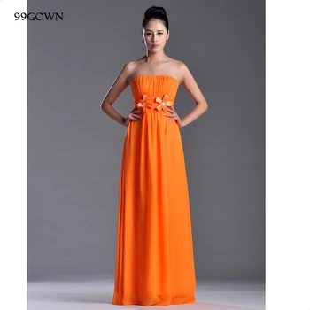 99GOWN Poročno Obleko Gost 2019 Preprost Naguban Oranžni Šifon Dolgo Obleko Družico Obleke Off Ramenski Poroka Stranka Obleko