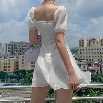 Moda Za Ženske Poletje Sundress Obleko Harajuku Korejskem Slogu Seksi Pravljice Šifon Bela Mini Obleka Priložnostne Srčkan Kawaii Ženska Oblačila