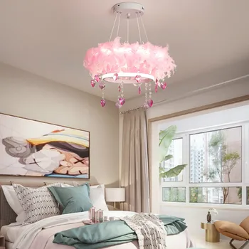 Sodobna Prijetno pero lestenec, severni Evropi, dnevna soba roza romantično Razsvetljavo Ins Influencer lestenec doma dekor LED lučka