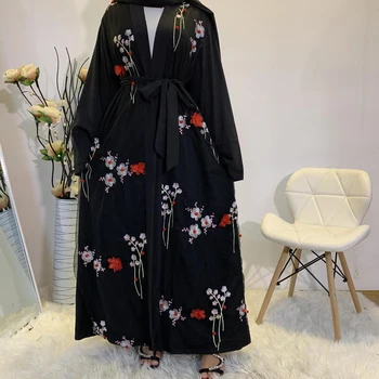 Muslimanski Abaya 3D Cvet Vezenje Ženske Odprite Kimono Arabski Jilbab Ramadana Islamska Oblačila tam kaftan Jopico Dubaj Bližnjem Vzhodu Robe